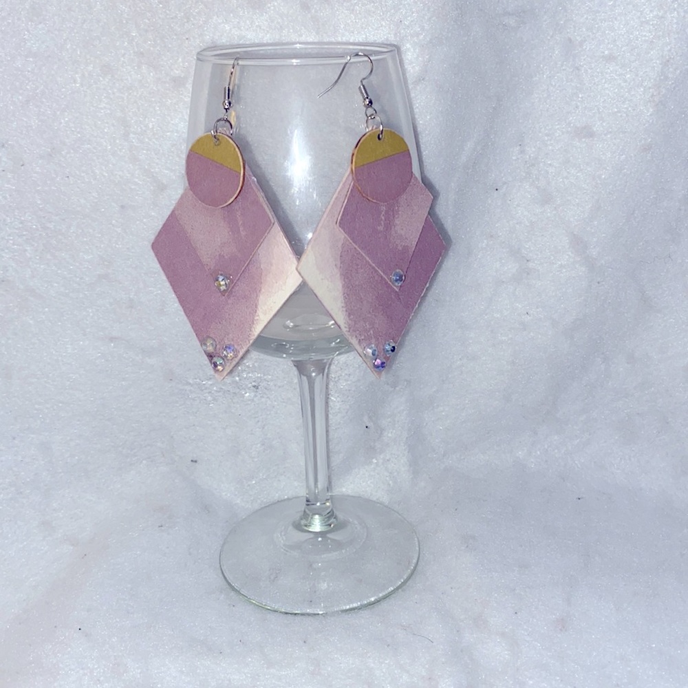 Three Tier Lightweight Wooden Hand Crafted Shades Of Lavender Earrings